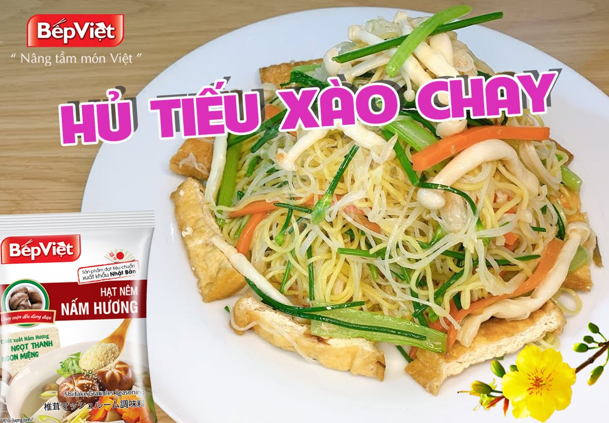 Hủ tiếu xào nấm chay đậm đà thơm ngon